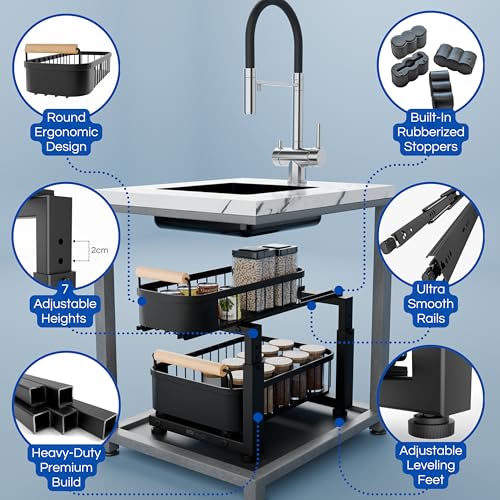 7 Adjustable Heights with Smooth Ball Bearing Sliding Baskets for Bathroom & Kitchen