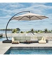 Patio Kingdom Cantilever Umbrella with Base Large Curvy Outdoor Aluminum Offset Umbrella w/ 360&deg; ...