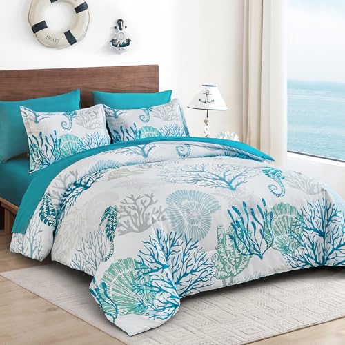 7 Pieces Ocean Nautical Seaweed & Starfish Bed in a Bag (90"×90")