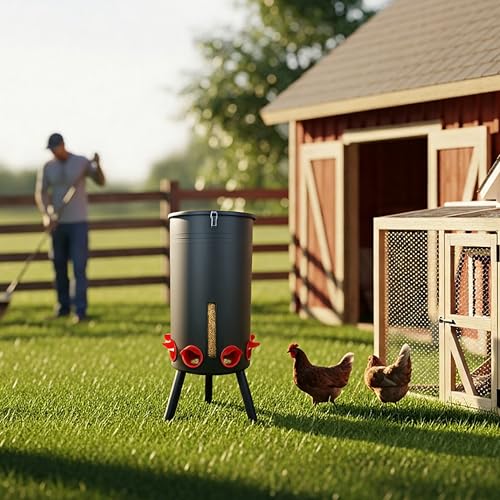 8 Feeding Ports Poultry Feeder for Chicken Rooster & Hen (Black)