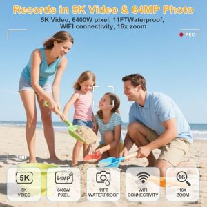 64mp Waterproof Camera Dual-Screen Selfie Underwater Cameras for Snorkeling 16x Digital Zoom WiFi Waterproof Digital Camera 1200mah Battery (Blue)