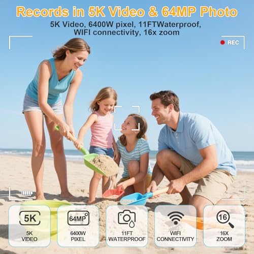 64mp Waterproof Camera Dual-Screen Selfie Underwater Cameras for Snorkeling 16x Digital Zoom WiFi Waterproof Digital Camera 1200mah Battery (Blue)