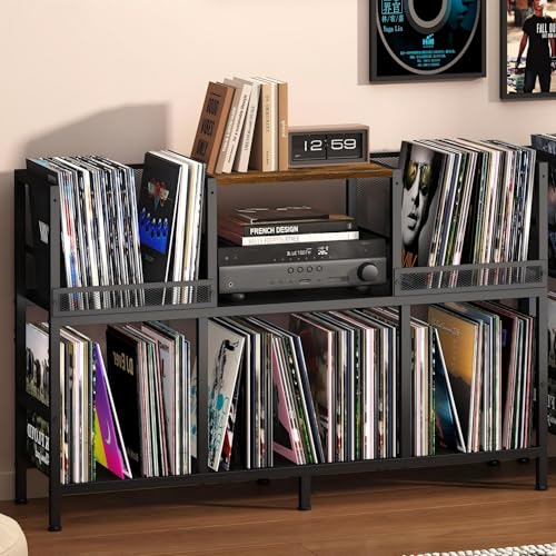 Turntable Stand with 3-Compartment Vinyl Storage Cabinet