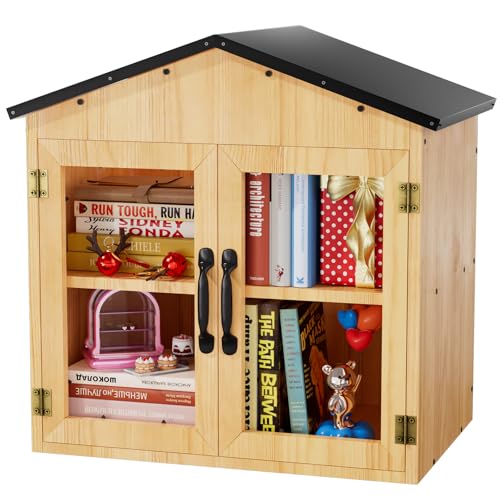 DIY Little Free Library Double Doors Double Layers Outdoor Library Book Box for Neighborhoods