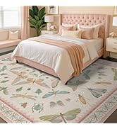Unique 5x7 Nursery Rug - Boho Rugs for Bedroom, Pink and Blue Insect Bug Print Whimsical Decor, U...