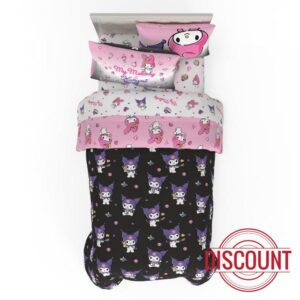 Franco Sanrio Kuromi & My Melody Bedding 5 Piece Super Soft Cozy Reversible Comforter and Sheet Set with Sham
