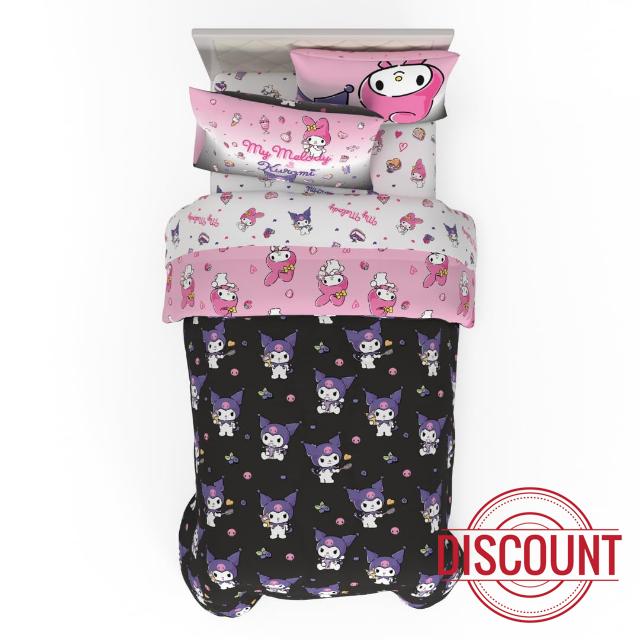 Franco Sanrio Kuromi & My Melody Bedding 5 Piece Super Soft Cozy Reversible Comforter and Sheet Set with Sham