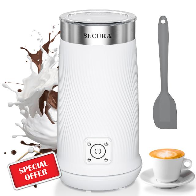 Secura 4-in-1 Electric Milk Frother & Warmer – Hot/Cold Foam Maker for Lattes