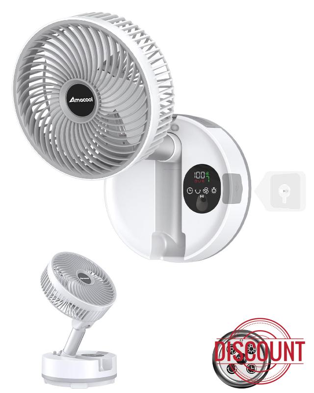 AMACOOL 8'' Non-Drilling Wall Mount Fan with Remote