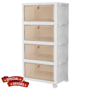 CTSNSLH 4 Tier Plastic Storage Bins and Boxes Organizer - 36Qt Stackable with Lids for Bedroom