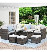 Wisteria Lane 4 Piece Outdoor Patio Furniture Sets, Wicker Conversation Set for Porch Deck, Grey ...