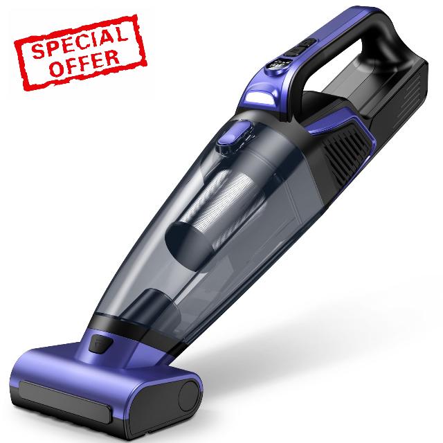 Pet Hair Handheld Vacuum Cordless: 20000PA High Power Car Vacuum with Motorized Brush and LED Light
