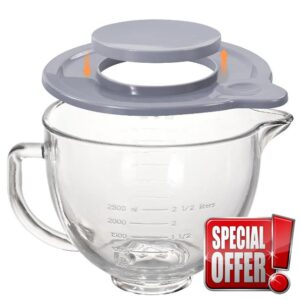 5QT Glass Bowl Compatible with KitchenAid 4.5 and 5-Quart Tilt Stand Mixers