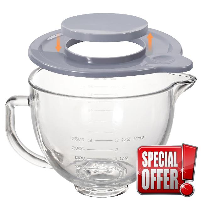 5QT Glass Bowl Compatible with KitchenAid 4.5 and 5-Quart Tilt Stand Mixers
