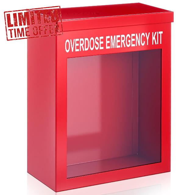 Zonon Overdose Emergency Kit Non Locking Cabinet Wall Mountable with Acrylic Window 7 1/4 x 9 1/8 x 3 5/8 Inches Medication Not Included