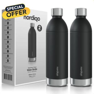 Premium 43 oz Stainless Steel Bottle - Compatible with Aarke Carbonator 3 | Dishwasher Safe | No Expiration Date | Leak Proof | BPA-Free | Extra thick single steel (Black X 2)