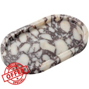 Natural Calacatta Viola Marble Tray 10"x6" - Non-Resin Bathroom Vanity Organizer & Kitchen Decor | Waterproof Oval Stone Serving Dish (Purple Portoro)