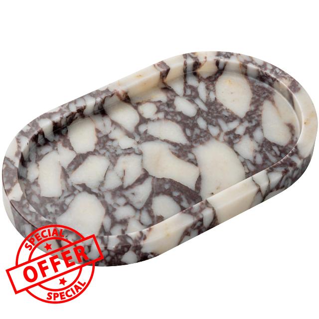 Natural Calacatta Viola Marble Tray 10"x6" - Non-Resin Bathroom Vanity Organizer & Kitchen Decor | Waterproof Oval Stone Serving Dish (Purple Portoro)