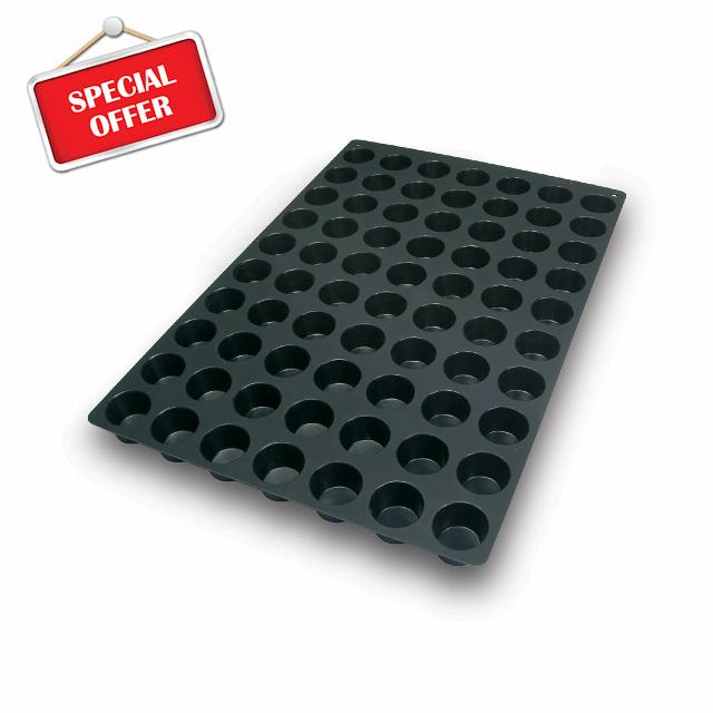 Silikomart Mini Muffin Silicone Mold – 70 Cavities – 1 7/8" x 1 7/8" x 1 1/4" – Non-Stick Baking Mold for Mini Cakes
