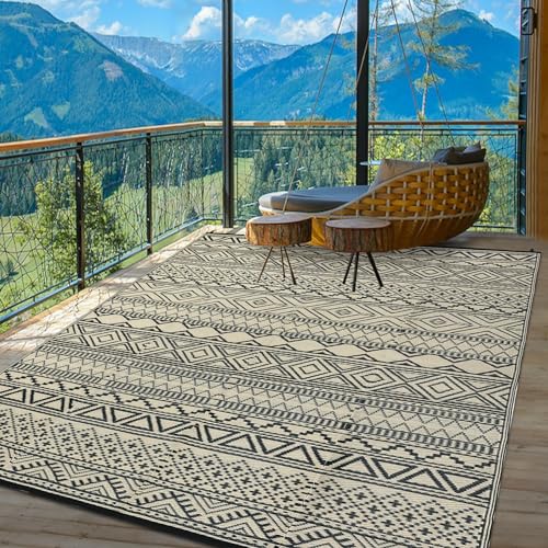 Reversible UV Resistant Foldable Camping Carpet Portable Modern Geometric Outdoor Floor Mat for Rv