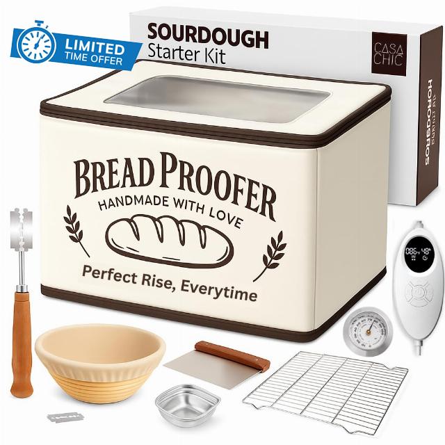 Bread Proofing Box - Foldable Dough Proofer - Sourdough Starter Kit Warmer - Temperature and Timer Controller - Bread Making Kit with Dough Warming Box
