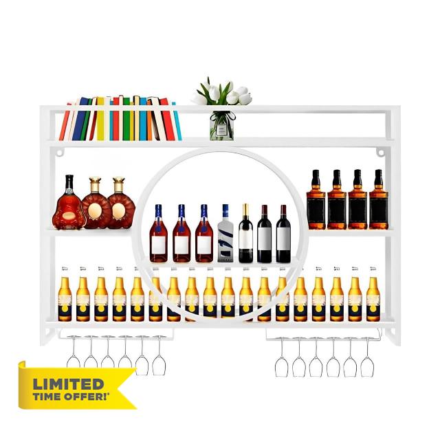 LED Light Iron Wall Wine Rack with Wine Glass Holder | Multifunctional Hanging Wine Holder | Metal Wall Mounted Wine Rack | for Dining Room