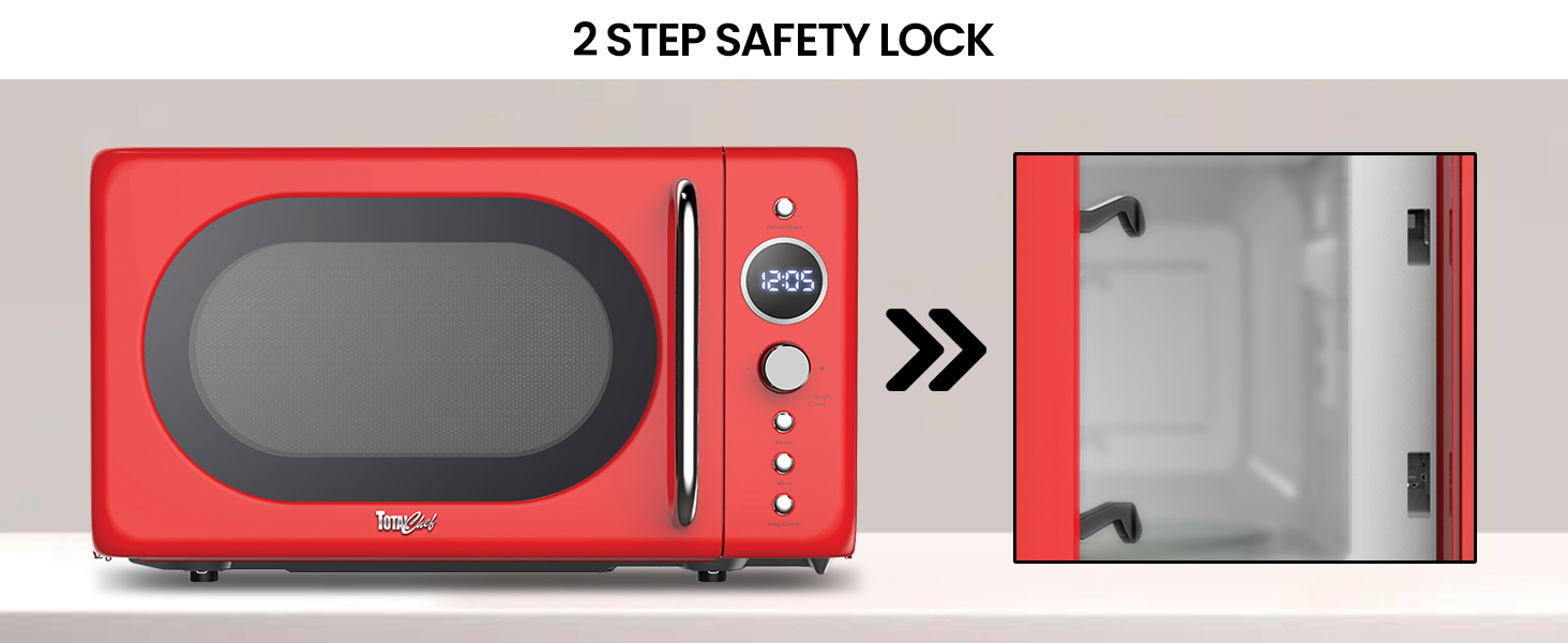 Total Chef retro microwave, open, on a white background