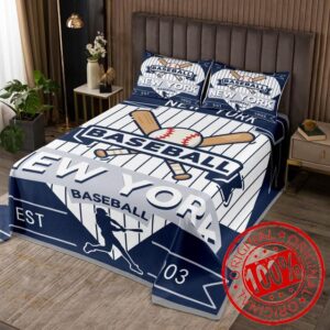 jejeloiu Baseball Bedspread Queen Size New York Coverlet Set Baseball City Quilted Coverlet for All Season with 2 Pillowcases Sports Game Microfiber Lightweight