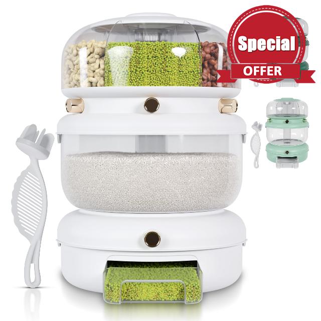 Airtight Rice Container Dispenser- Rotating Rice Dispenser with Strainer