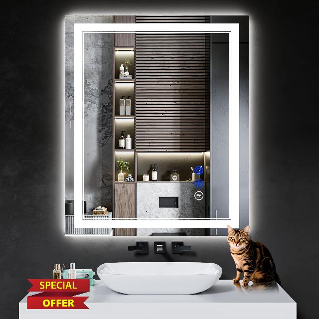 36"x30" LED Bathroom Mirror with Anti-Fog