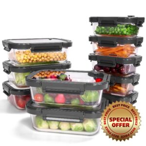 10-Pack Glass Food Storage Containers with Tempered Lids – Borosilicate