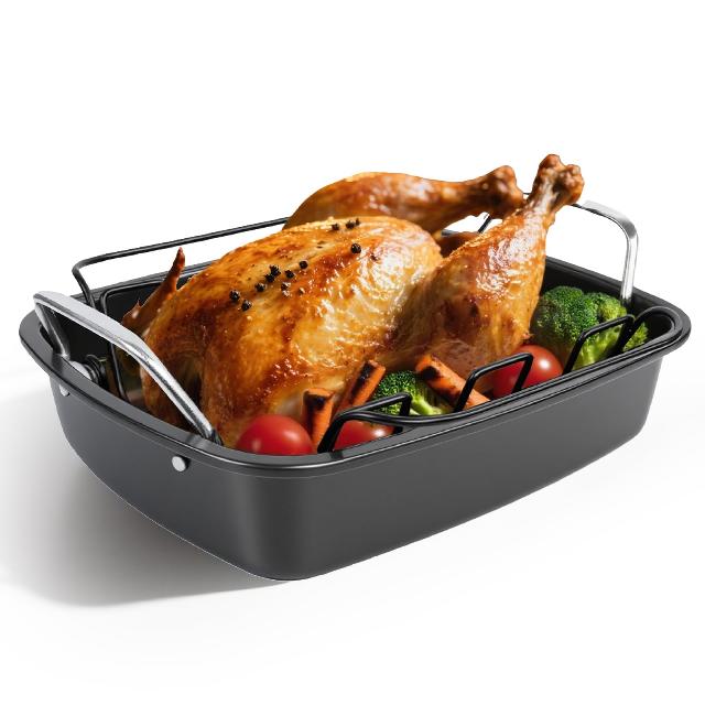 Carbon Steel Nonstick Turkey Roasting Pan with Rack - 17×13.6 Inch