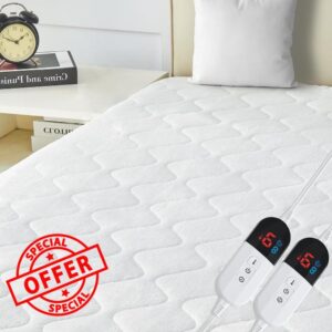 Queen Size Heated Mattress Pad with Dual Control - Coral Fleece Electric Mattress Pad Cover - Auto Shut Off Bed Warmer with Deep Pocket