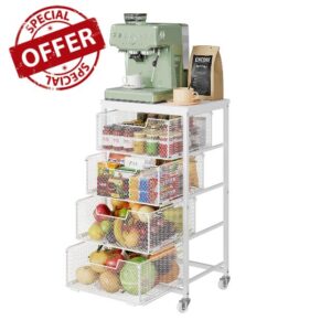 4-Tier Kitchen Storage Cart - Fruit Vegetable Storage Cart with Drawers