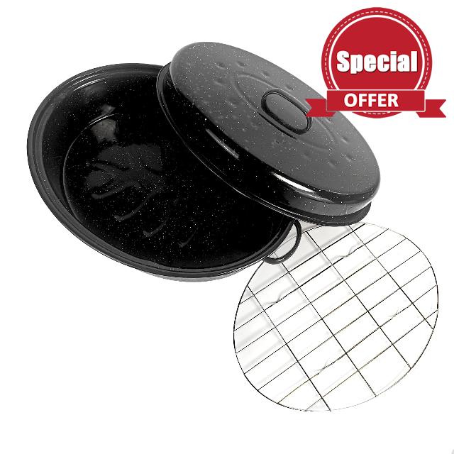 Oval roaster with Lid 19Inch Roasting Pan Set Comes with Iron Rack