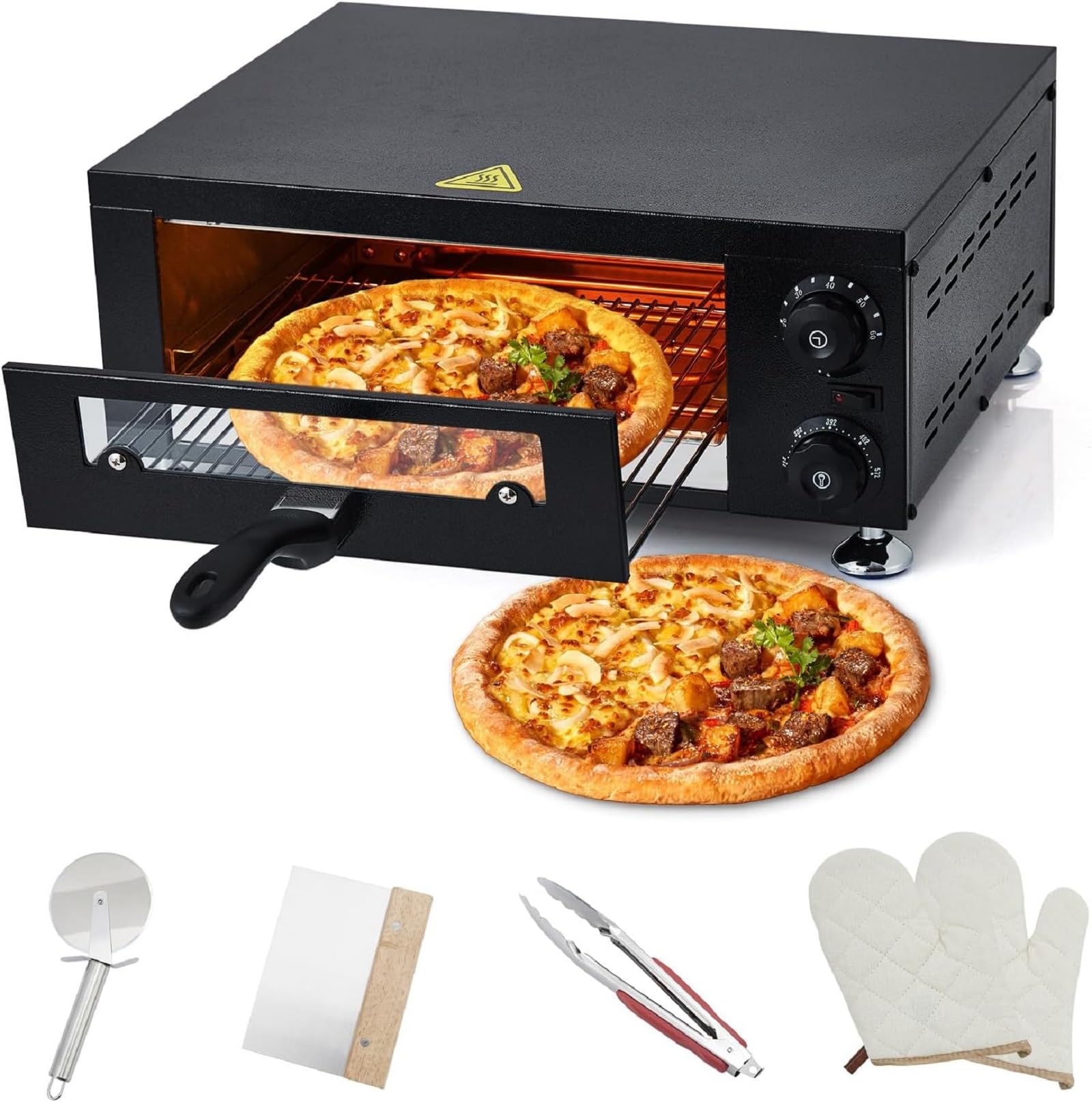 12" Electric Pizza Oven Commercial Pizza Maker with Observation Window Countertop Pizza Machine 1100w With Timer