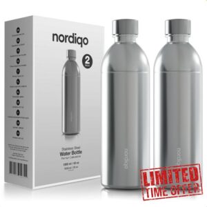 Premium 43 oz Stainless Steel Bottle - Compatible with Aarke Carbonator 3 | Dishwasher Safe | No Expiration Date | Leak Proof | BPA-Free | Extra thick single steel