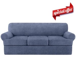 4 Piece T Cushion Sofa Slipcovers Stretch Couch Cover Furniture Covers with 3 Individual T Cushion Covers