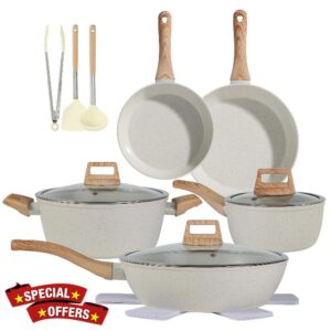 Ceramic Cookware Sets 15PCS Pots and Pans Set Non Stick (white)