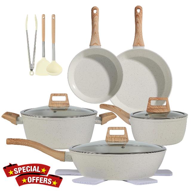 Ceramic Cookware Sets 15PCS Pots and Pans Set Non Stick (white)