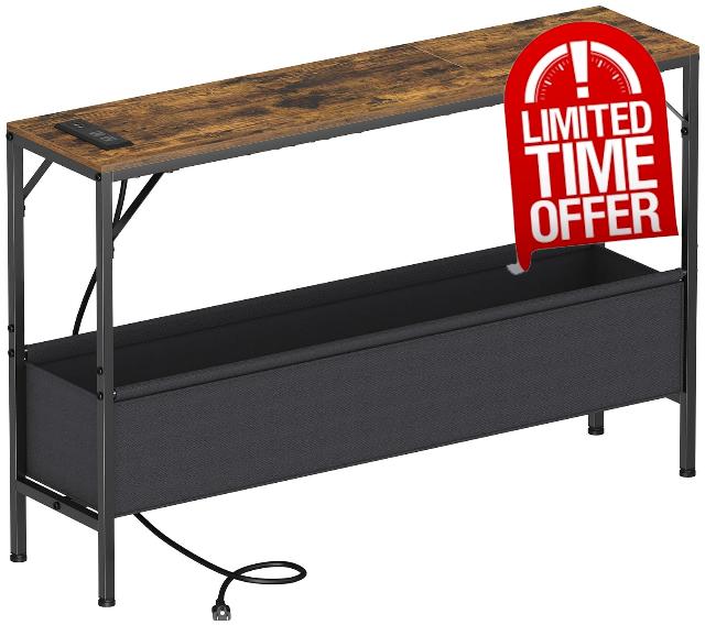 Console Table with Charging Station and Storage Basket