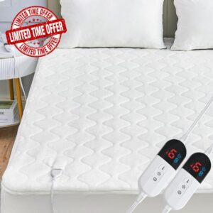 Queen Size Electric Heated Mattress Pad with Dual Control - Coral Fleece Electric Mattress Pad Cover - Auto Shut Off Bed Warmer with Deep Pocket