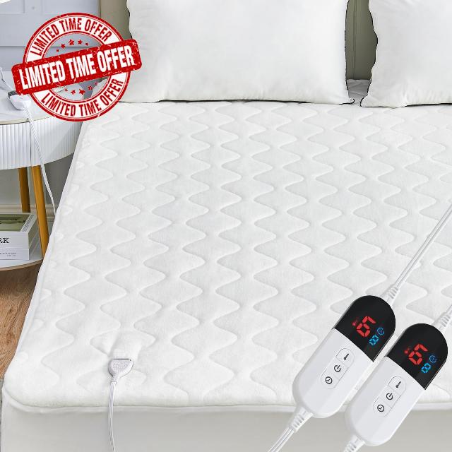 Queen Size Electric Heated Mattress Pad with Dual Control - Coral Fleece Electric Mattress Pad Cover - Auto Shut Off Bed Warmer with Deep Pocket