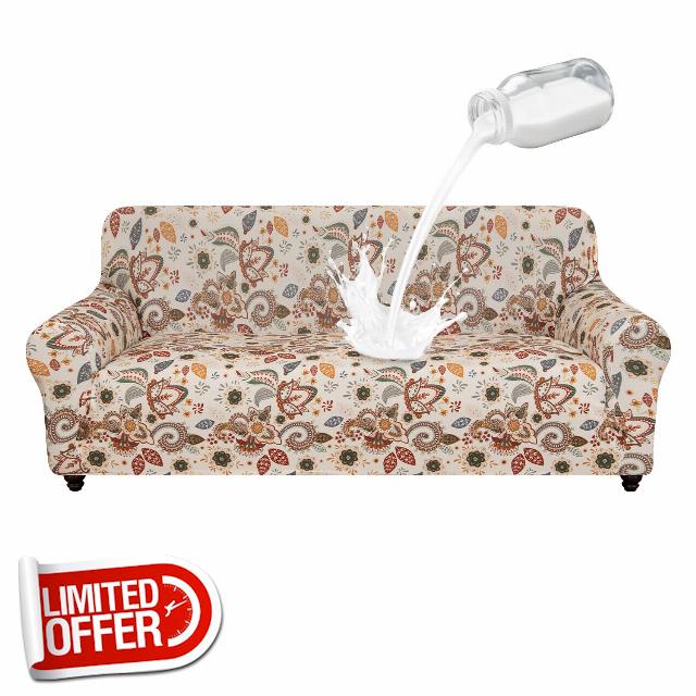 ALIECOM 100% Waterproof Extra Large Couch Cover for 3 Cushion Couch Sofa Pet Friendly Sofa Covers Washable for Dogs Stretch Printed Sofa Slipcovers Furniture Protector (Boho Beige