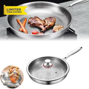 Pure Titanium Hammered Pan Pro with Lid - 11.02 Inch 100% Titanium Non Stick Frying Pan | Scratch-Resistant