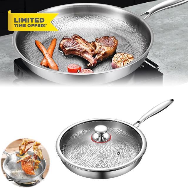 Pure Titanium Hammered Pan Pro with Lid - 11.02 Inch 100% Titanium Non Stick Frying Pan | Scratch-Resistant