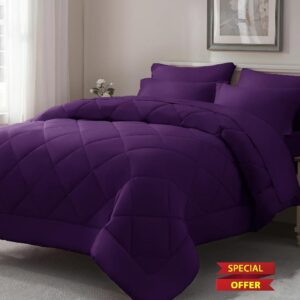 ELNIDO QUEEN® Purple Comforter Set Queen - 7 Pieces Bed in a Bag Queen Size
