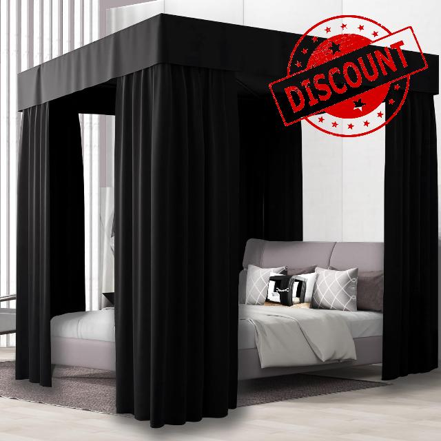NKM King Size Black Canopy Bed Curtains