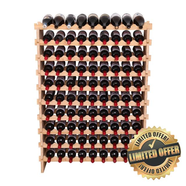 Wine Rack Bamboo Wood Stackable Storage Freestanding Wooden Wine Rack Wine Cooler 72 Bottle and 90 Bottle (90 Bottle)