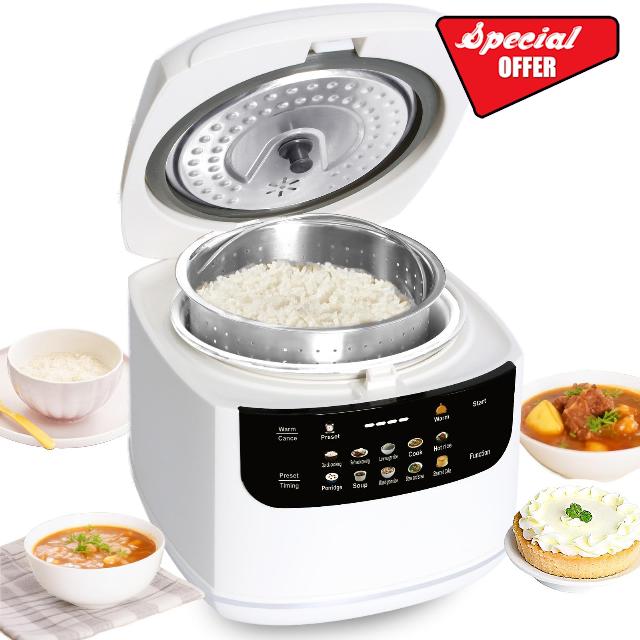 Low Sugar Carb Rice Cooker - 5 Cup (Uncooked) Small Multifunctional Smart Cooker with Stainless Basket